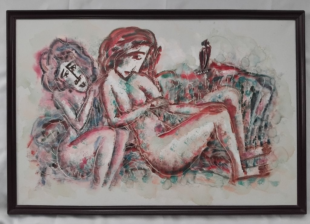 Origineel schilderij, Calvin Burnett, 60 x 90 cm., Figuren, Gesigneerd, Ophalen of Verzenden, Olieverf
