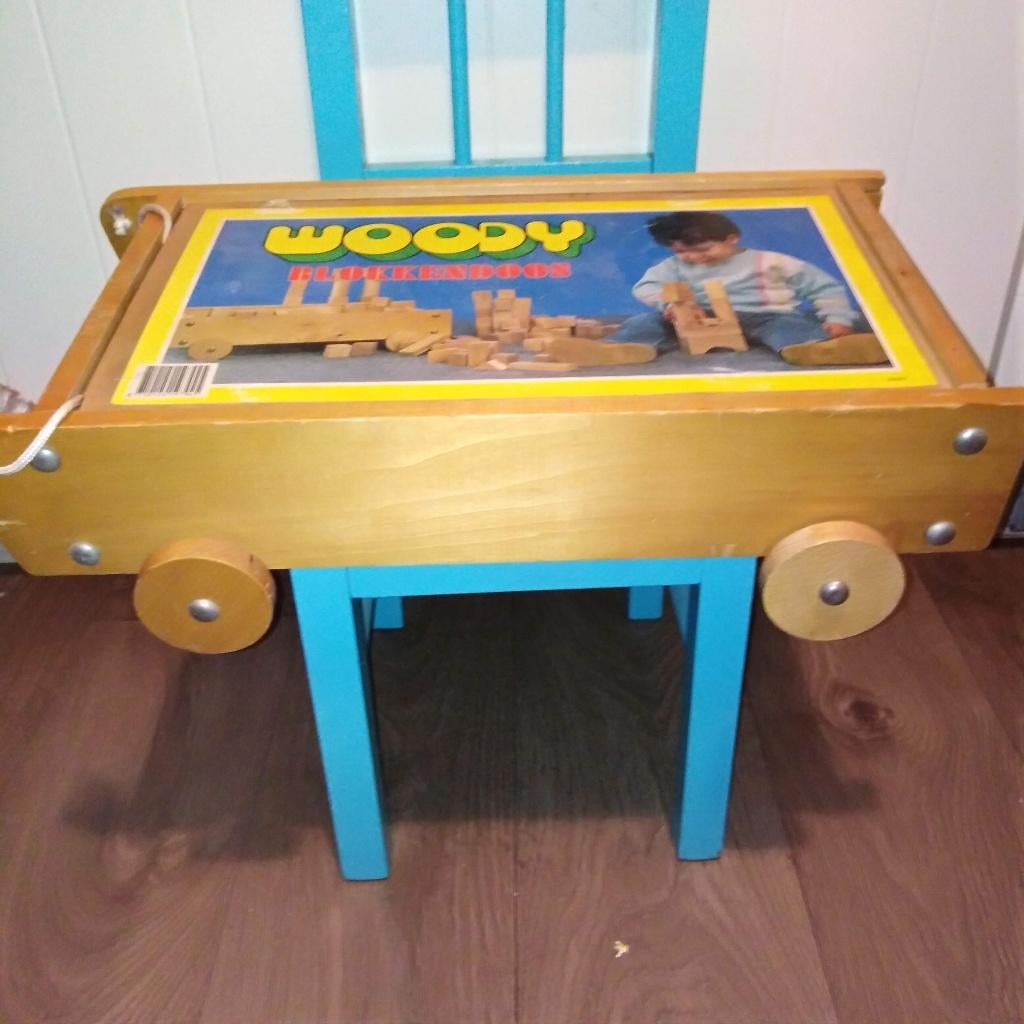 Vintage houten blokkendoos Woody, Ophalen, Gebruikt