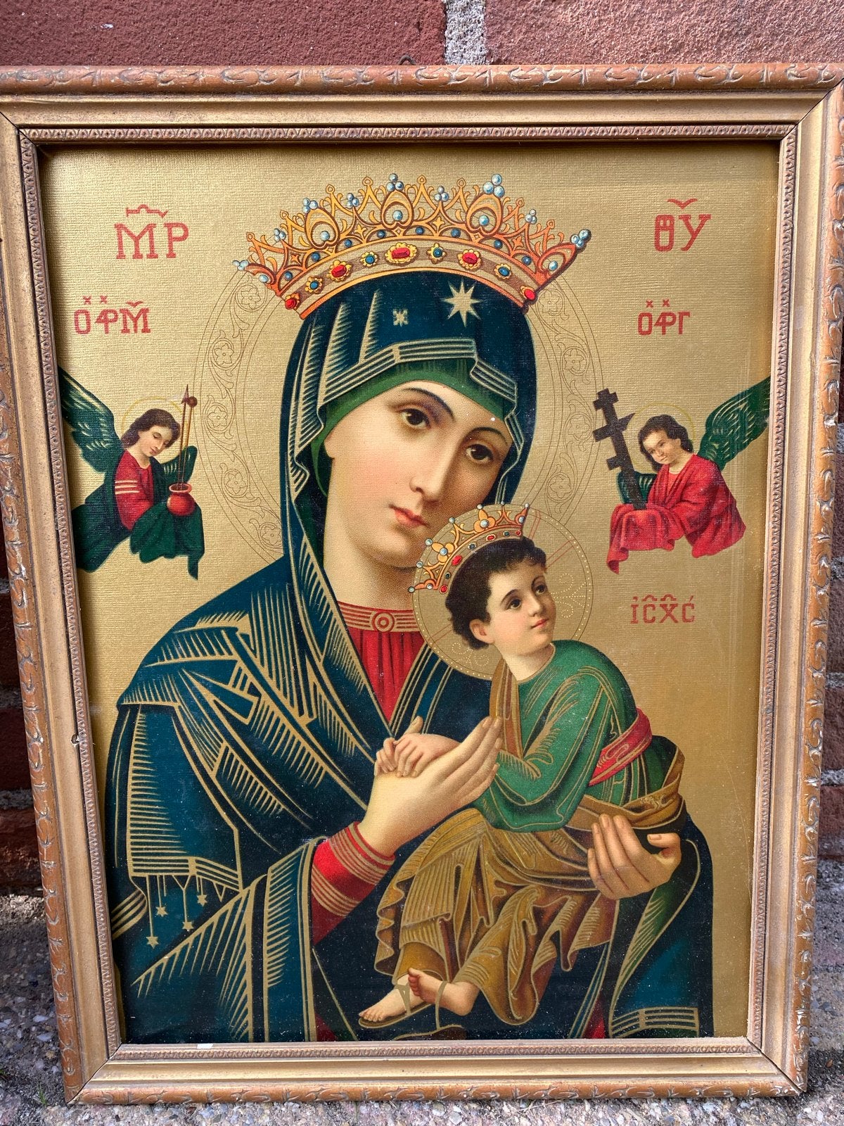 Antieke Russische Icoon Moeder Gods met Kind, Ophalen of Verzenden