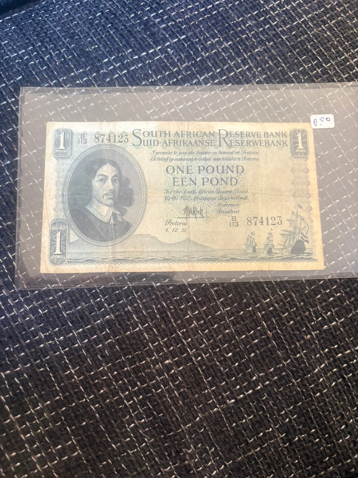 Schaars Bankbiljet 1 Pound 1951 Zuid-Afrika -  & VOC Schepen, Ophalen of Verzenden, Zuid-Afrika