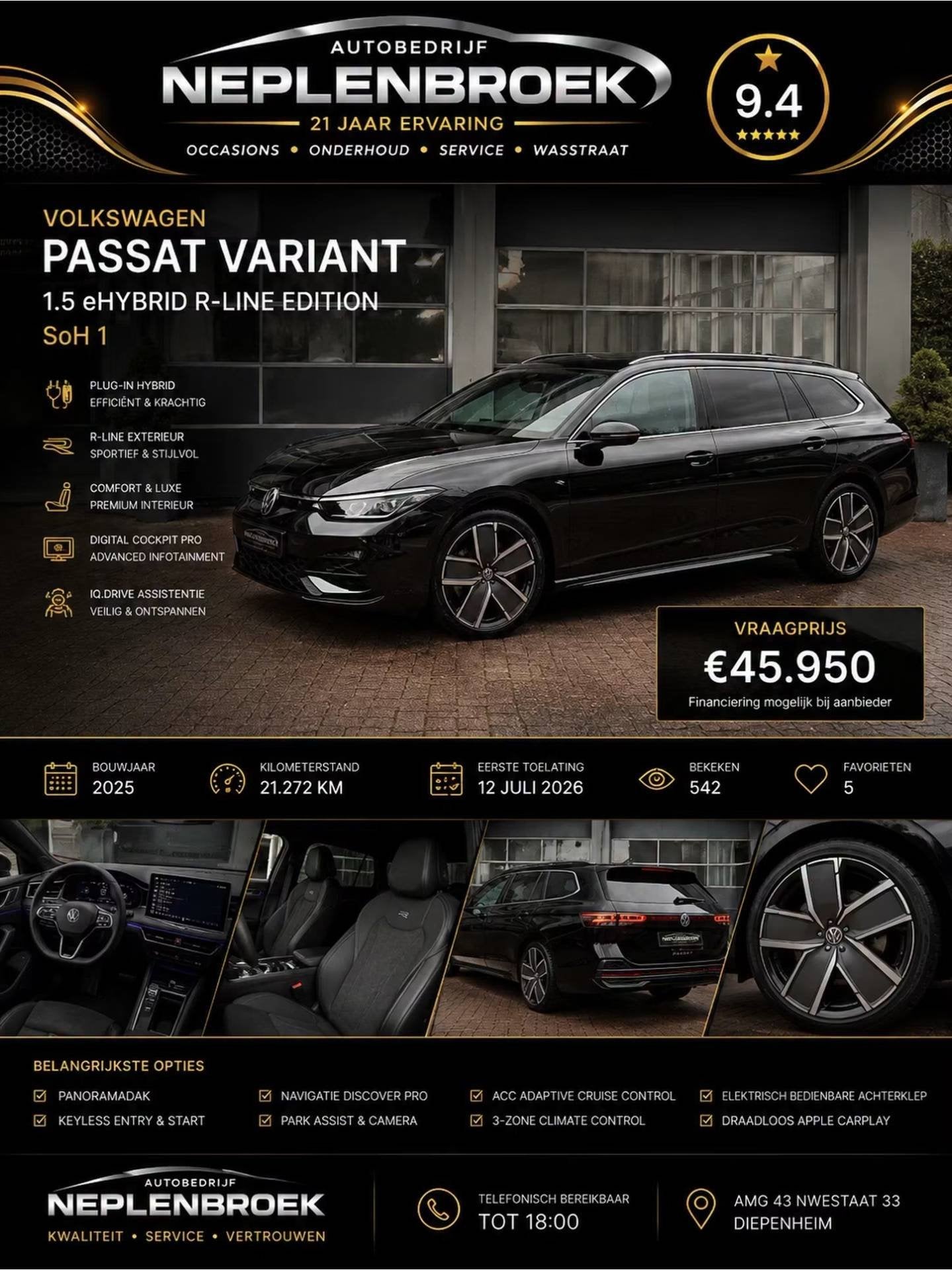Volkswagen Passat Variant 1.5 eHybrid R-Line Edition | SoH 1, Auto's, Volkswagen, 77 km/l, Zwart, Zwart, Hybride Elektrisch/Benzine