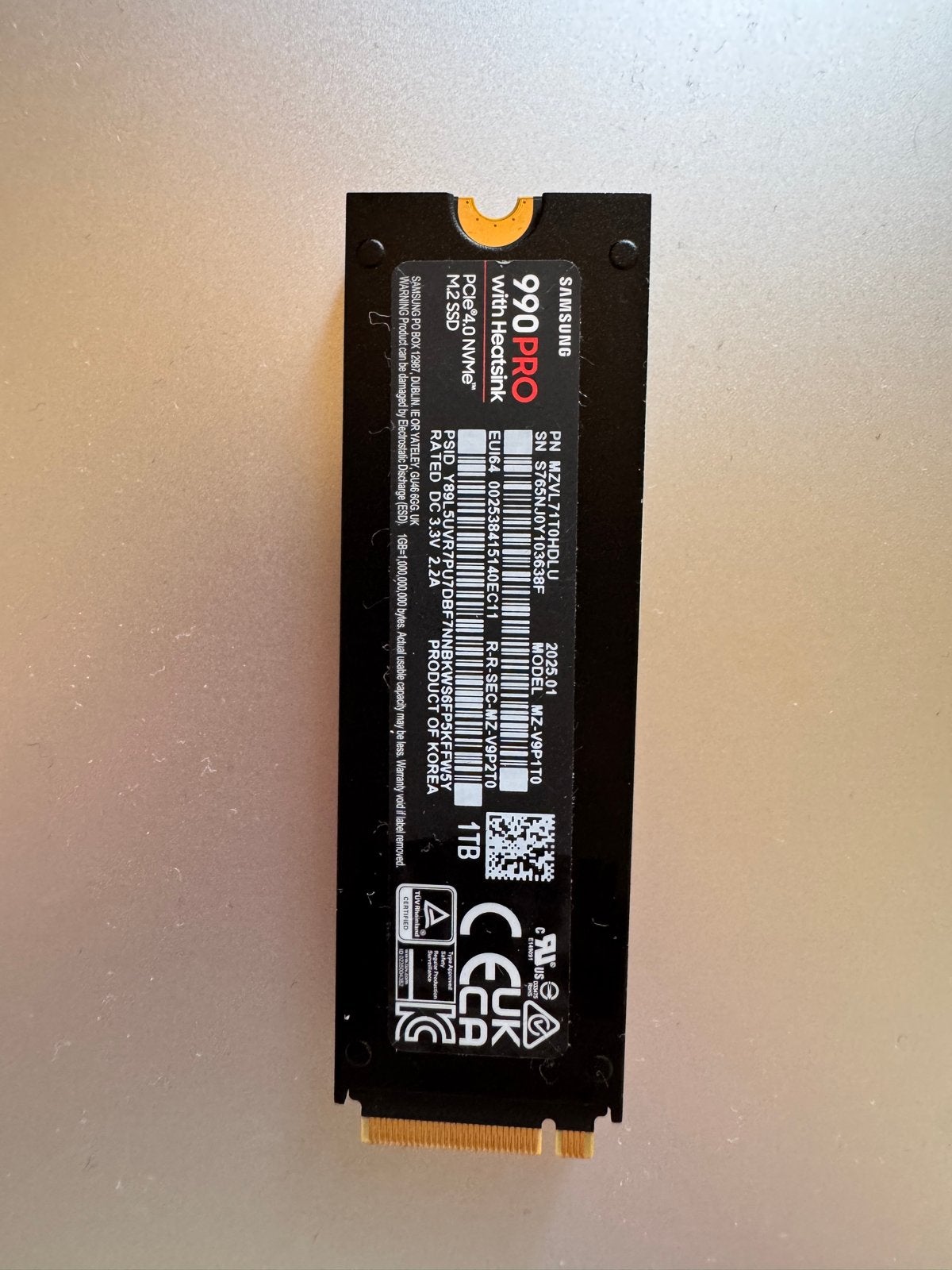 Samsung SSD 990 PRO met heatsink - 1TB, Computers en Software, Harde schijven, Intern, Console, Verzenden, SSD