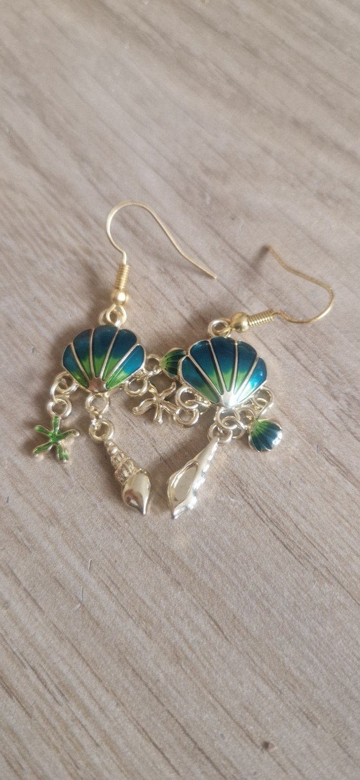 Oorbellen met schelpen en zeesterren, Overige materialen, Hangers, Blauw, Nieuw