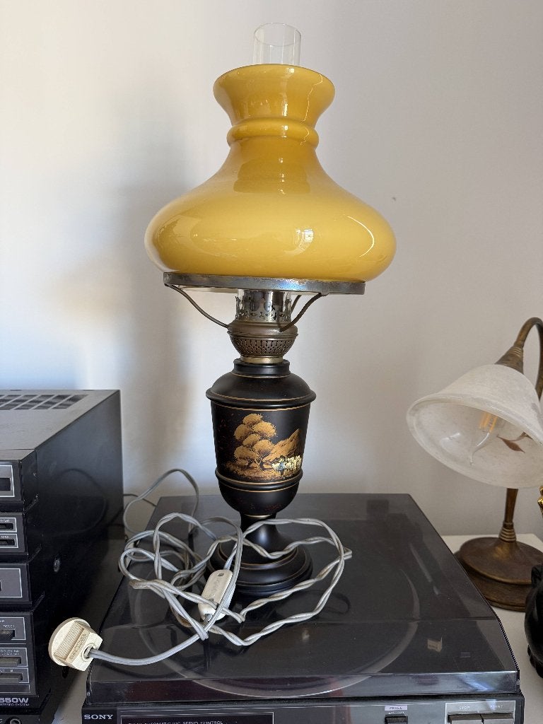 Vintage Hollandse tafellamp / olielamp stijl, Ophalen of Verzenden