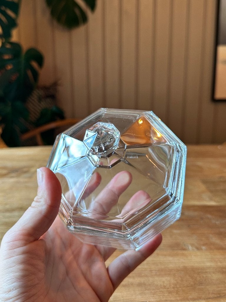 Arcoroc achthoekige glazen bonbonhouder, Glas of Glazen, Overige merken, Vintage, Ophalen of Verzenden