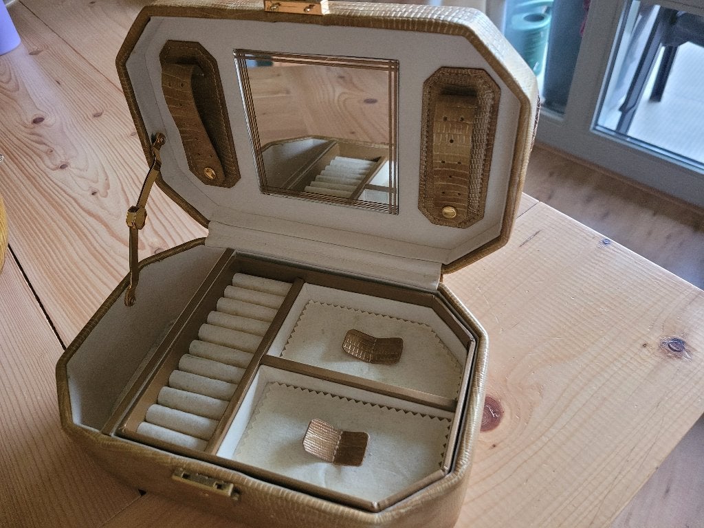 Vintage sieraden bijouteriecase 25 x 15 cm. in croco print, Ophalen of Verzenden, Zo goed als nieuw