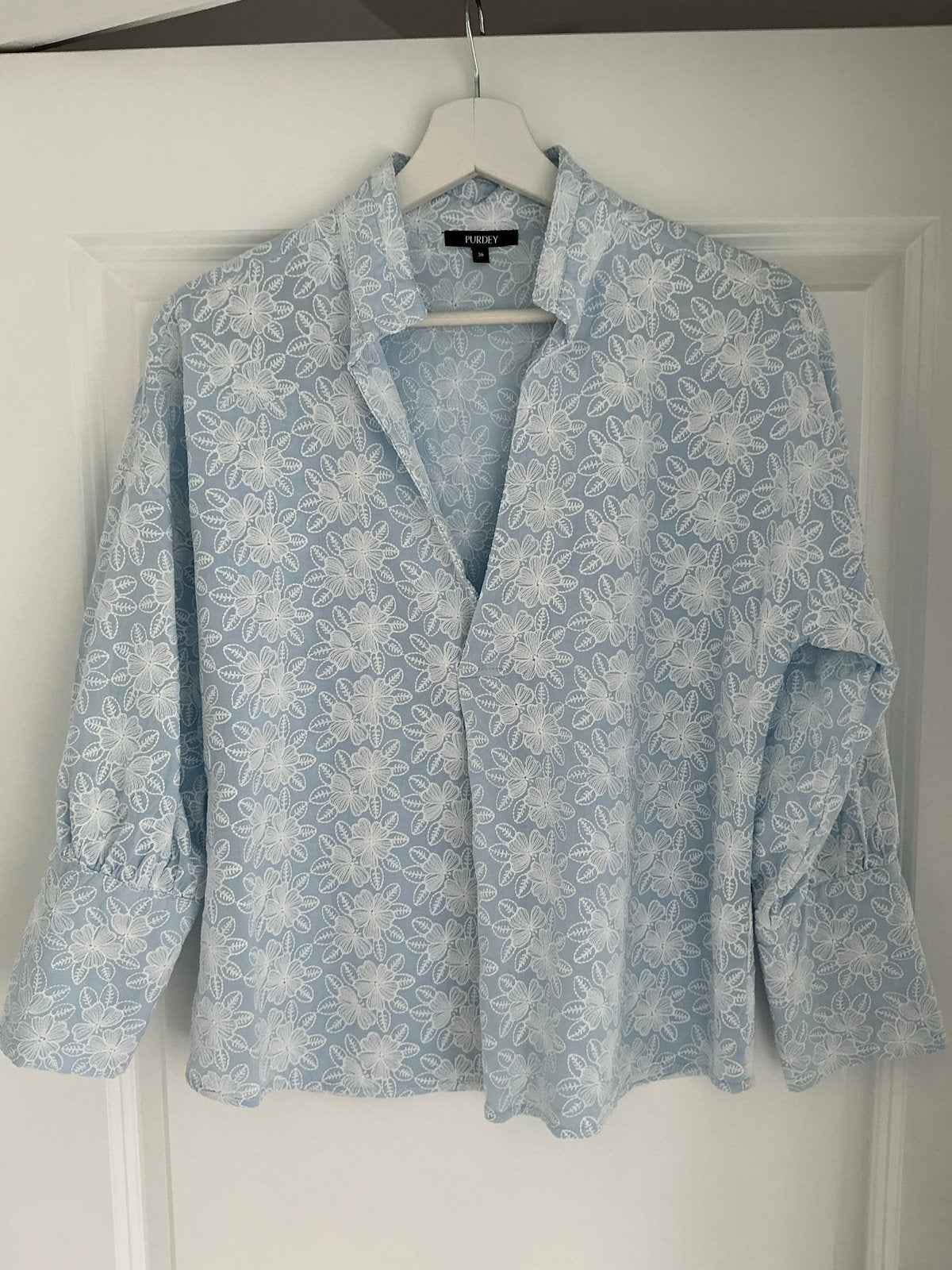 Purdey blouse met bloemenprint - Maat 36 (S), Verzenden, Zo goed als nieuw, Maat 36 (S), Blauw