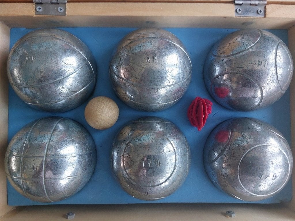 Jeu de Boules set (6 metalen ballen + but + meetlint), Ophalen of Verzenden, Gebruikt, Overige typen