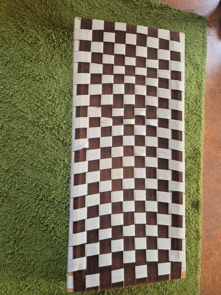 Vintage opklapbaar bedje / logeerbed met schaakbordpatroon, Gebruikt, Bruin, Hout, Eenpersoons