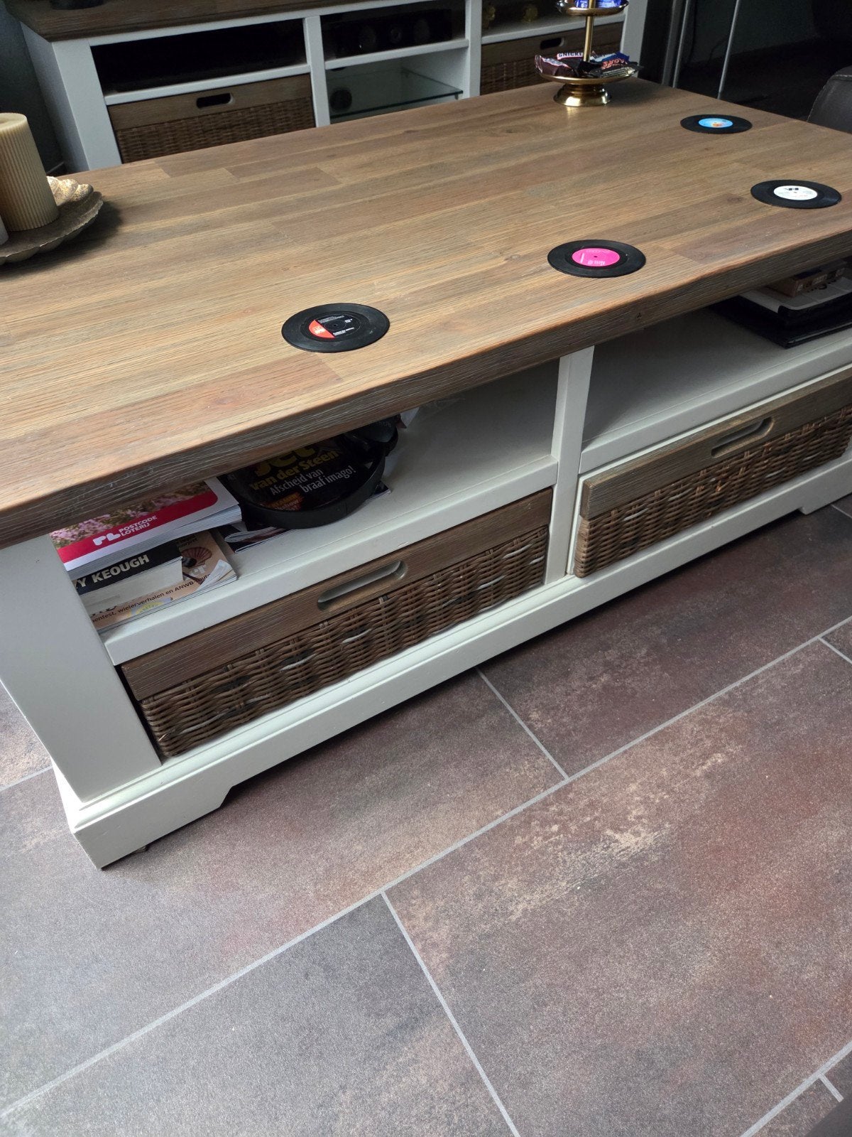 Salontafel met rieten lades, Huis en Inrichting, Ophalen, Overige houtsoorten, 100 tot 150 cm, 100 tot 150 cm