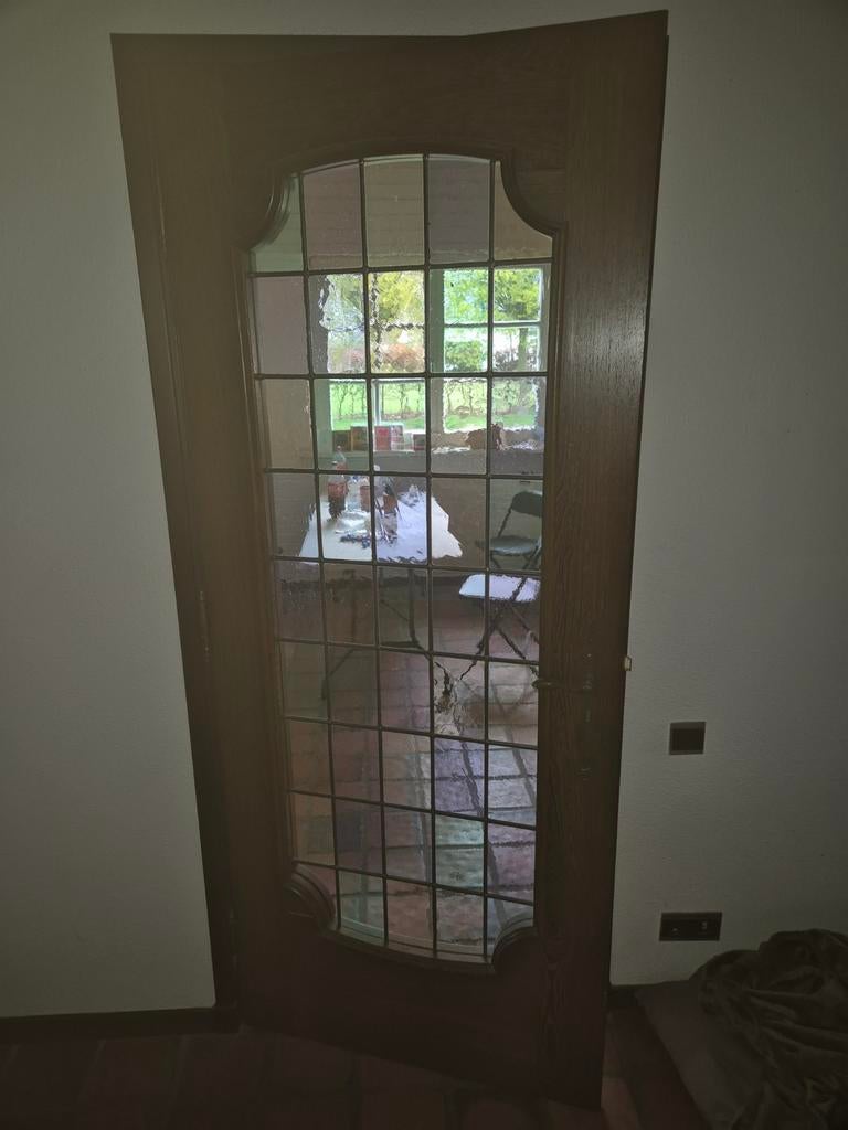 Massieve houten binnendeur met glas in lood, Doe-het-zelf en Verbouw, Deuren en Horren, Ophalen, Gebruikt, Binnendeur, Glas
