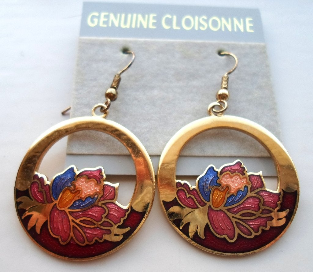 Oorbellen. Hangers. Verguld. Cloisonné., Overige materialen, Hangers, Overige kleuren, Nieuw