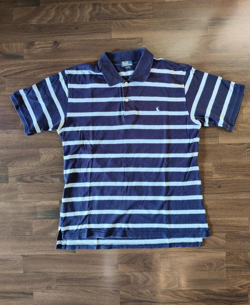 Polo Ralph Lauren poloshirt donkerblauw gestreept, Maat 52/54 (L), Blauw, Ralph Lauren, Ophalen of Verzenden