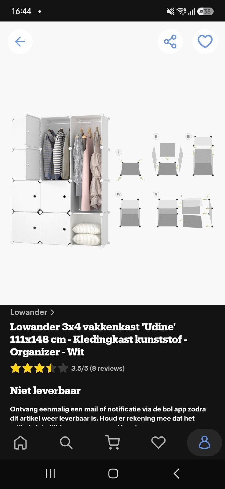 Lowander 3x4 Vakkenkast 'Udine' - Wit Kunststof Kledingkast, Ophalen, 25 tot 50 cm, Kunststof