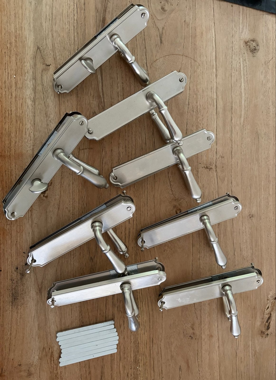 Set van 8 deurklinken met schild, Ophalen, Gebruikt, Rvs, Klink of Kruk