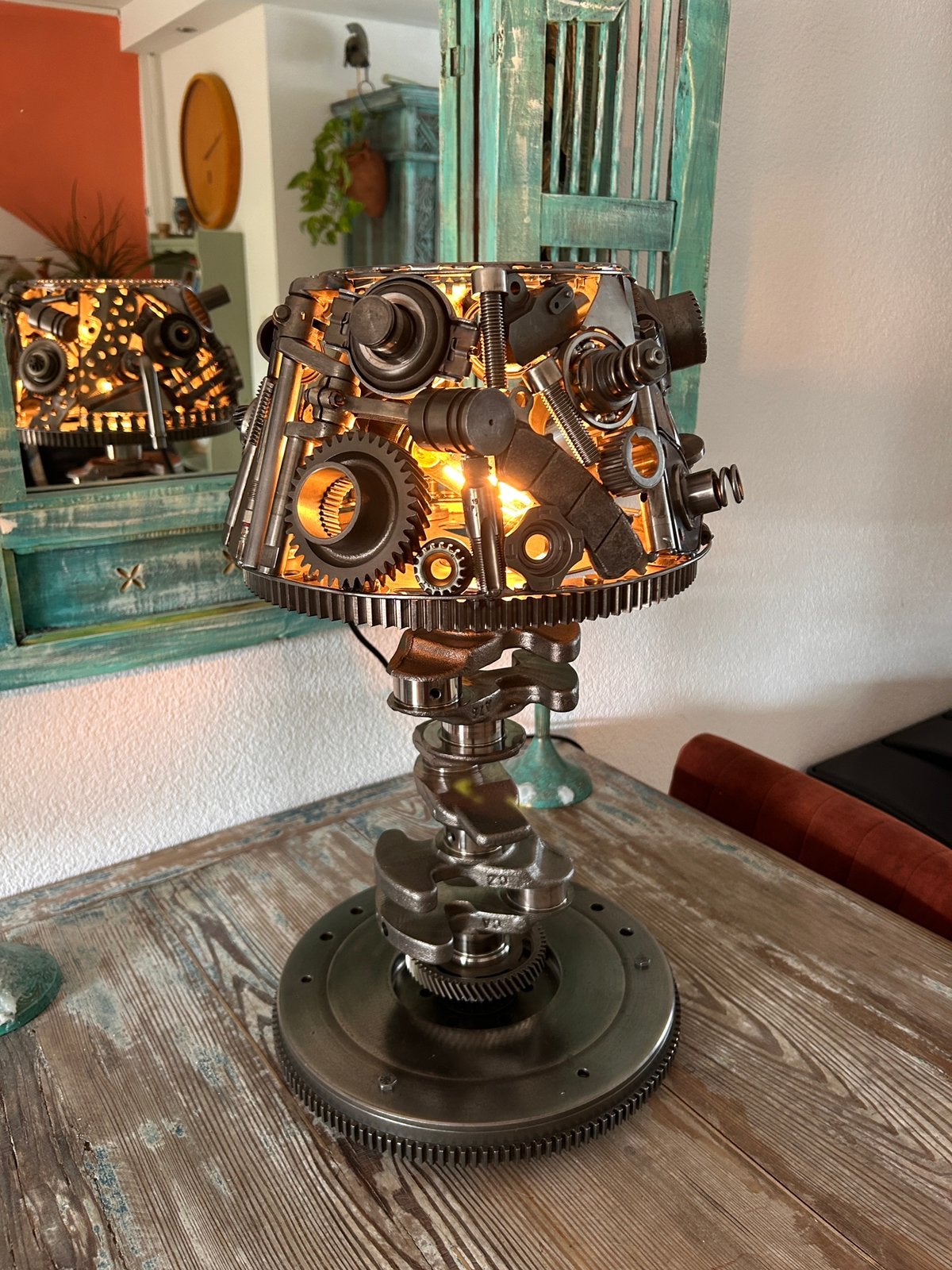 Unieke Industriële Handgemaakte Tafellamp / Upcycling, Ophalen, Zo goed als nieuw, Metaal, Industrieel