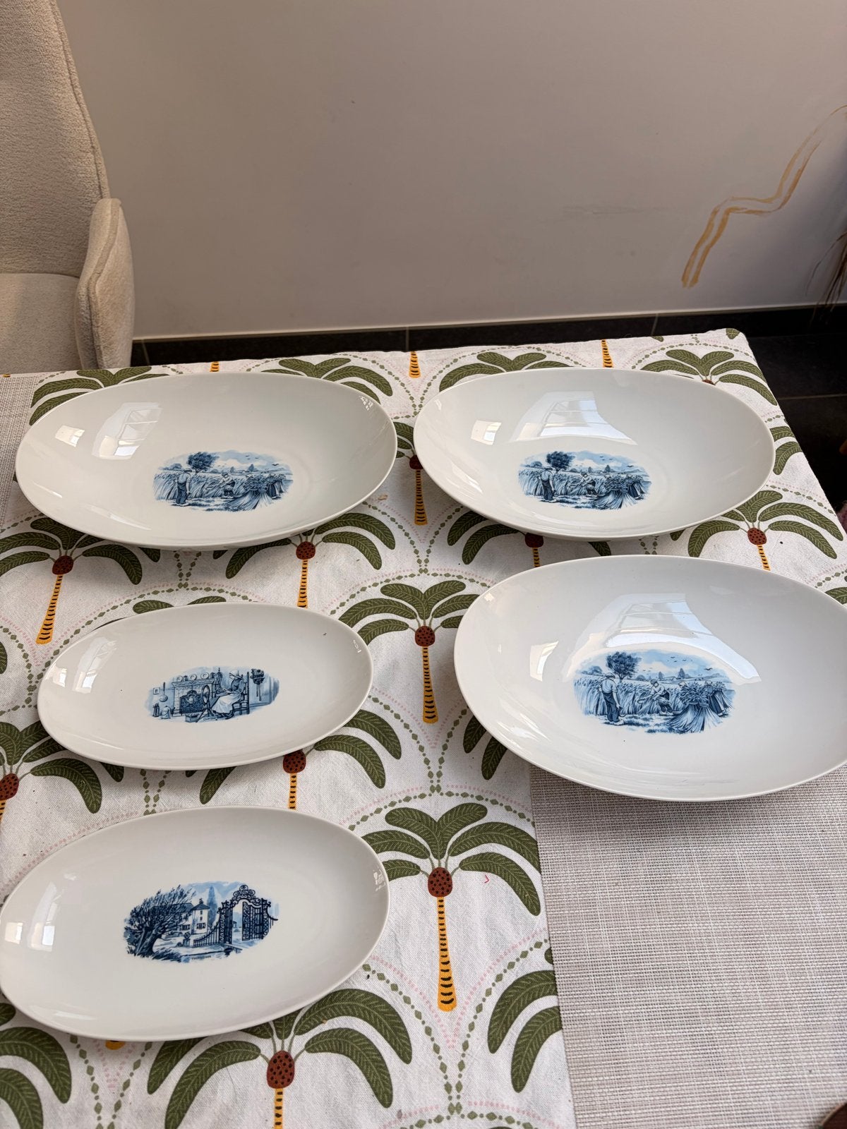 Hollandservies Ovale Schalen - 3 Grote, 2 Kleine. Jaren 60, Ophalen
