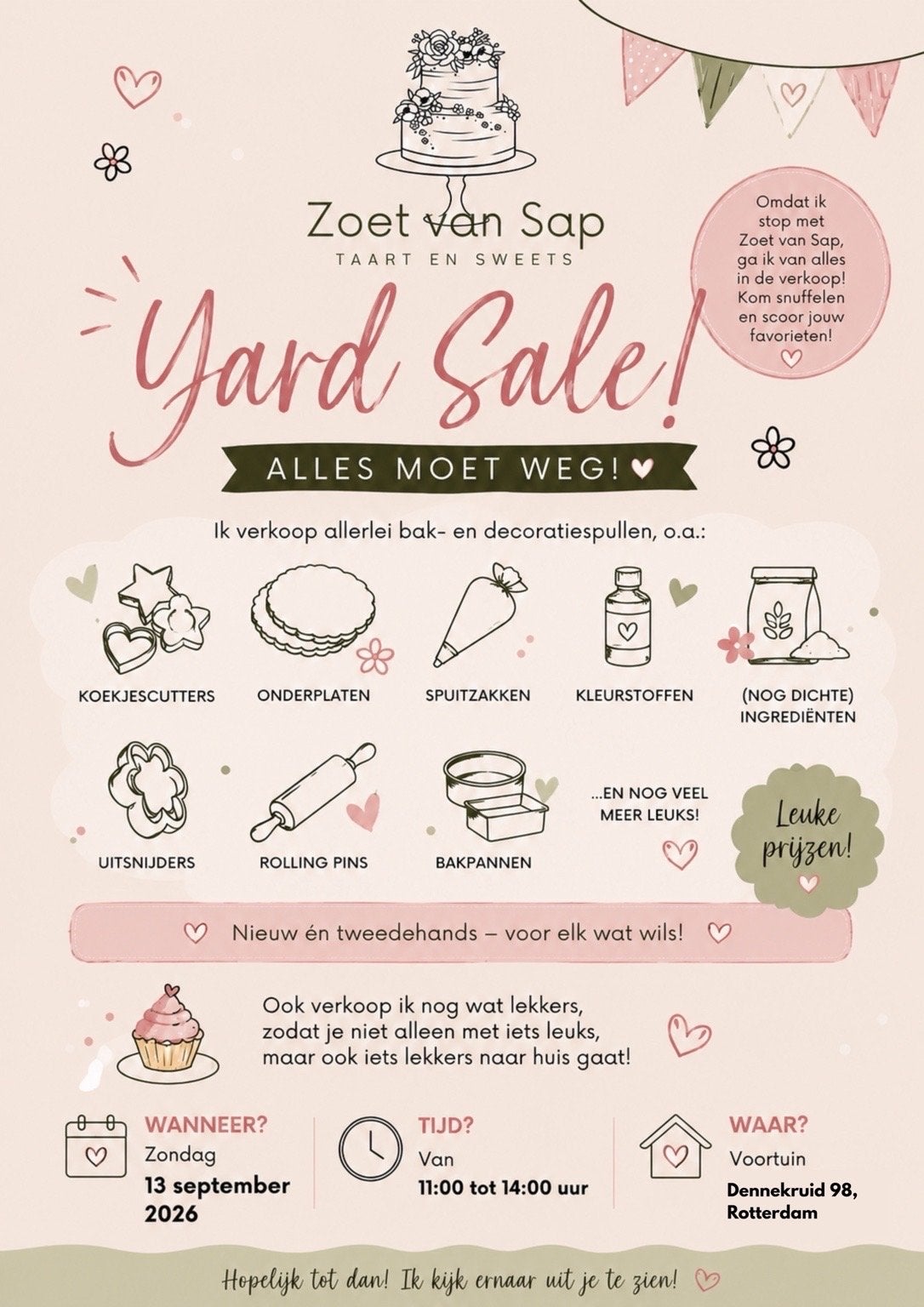 OPHEFFINGSUITVERKOOP Zoet van Sap - Bakspullen Yard Sale!, Ophalen, Zo goed als nieuw