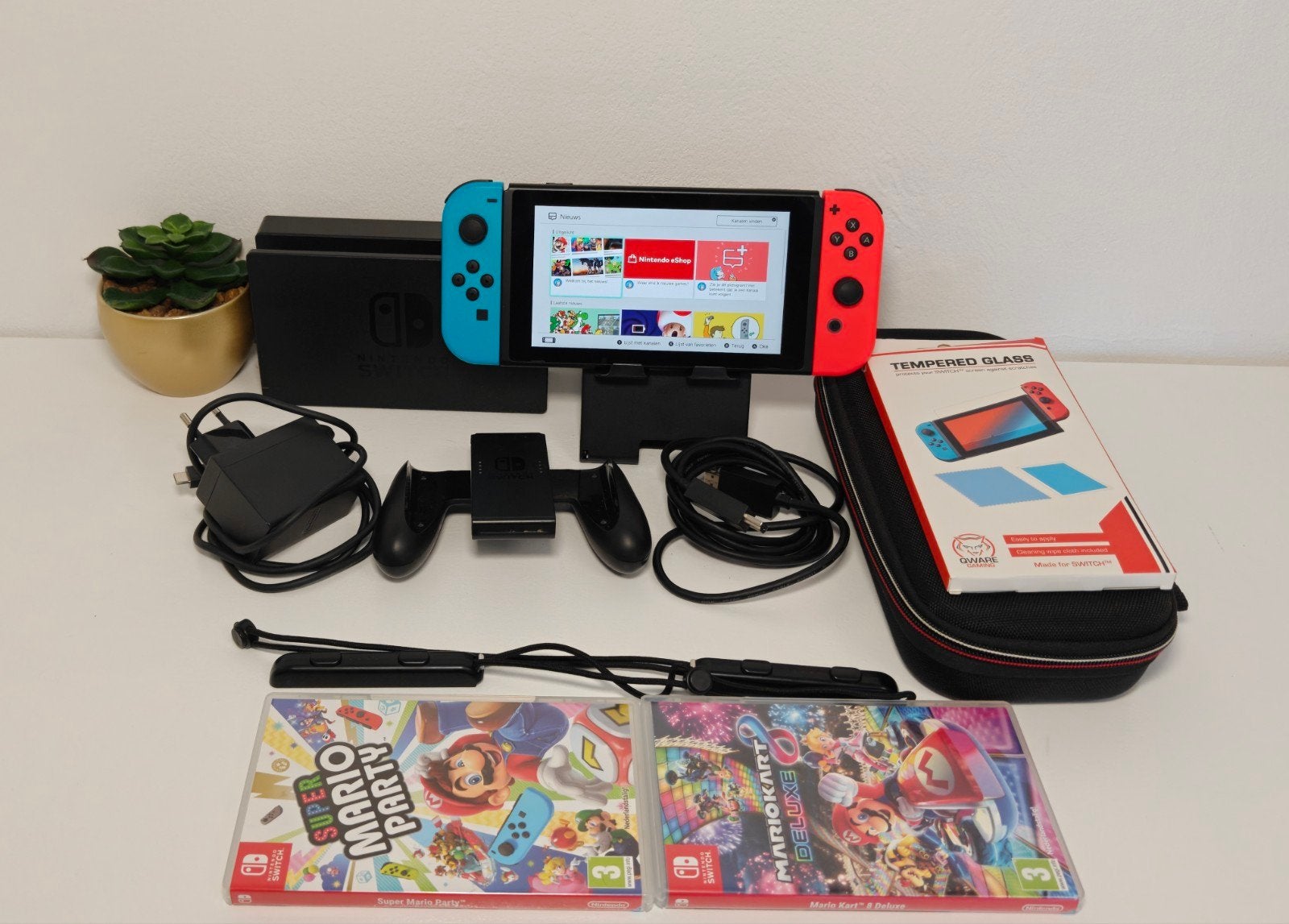 Nintendo Switch V2 met Mario Kart 8 en Mario Party, Spelcomputers en Games, Racen en Vliegen, 5612GA, Ophalen of Verzenden, NVT