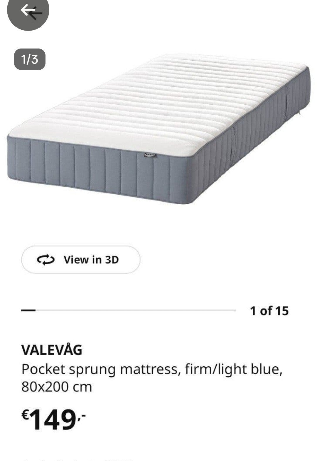 IKEA VÅLEVÅG matras 80x200 cm, Huis en Inrichting, Ophalen, Gebruikt, Eenpersoons, 80 cm