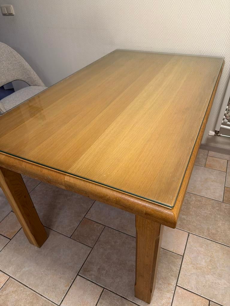 NU WEG!! Eiken keukentafel 140x85 cm met glasplaat, Huis en Inrichting, Tafels | Eettafels, Ophalen, Gebruikt, 100 tot 150 cm