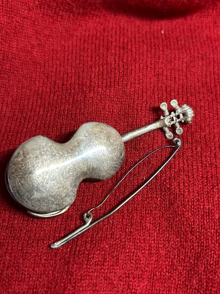 Vintage miniatuur zilv 925 Viool met Strijkstok - 925 Zilver, Sieraden, Tassen en Uiterlijk, Ophalen of Verzenden, Gebruikt, Zilver