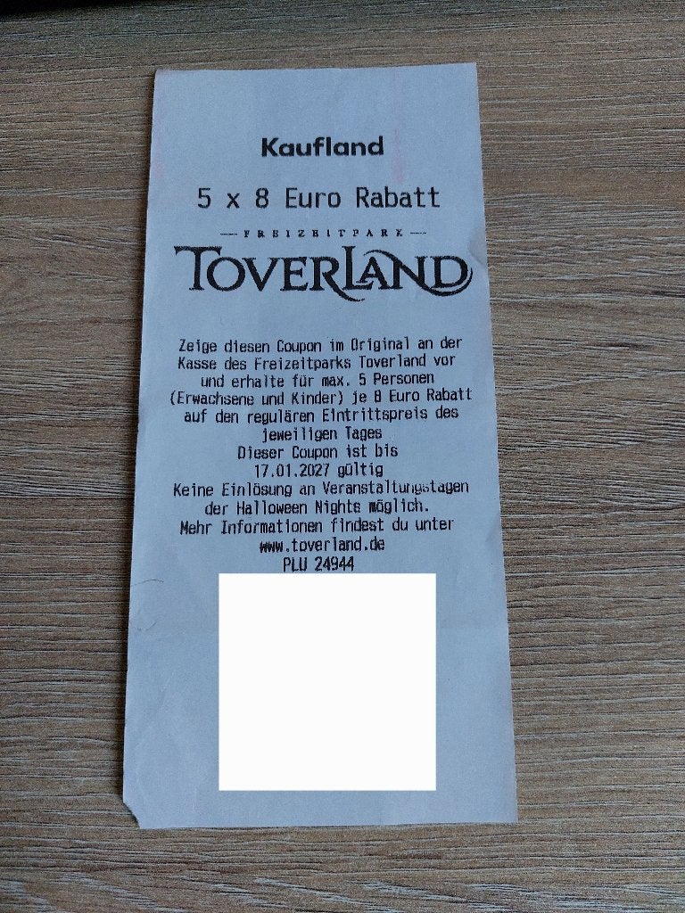 Kortingsbon Kaufland Toverland, Drie personen of meer, Kortingsbon, Pretpark