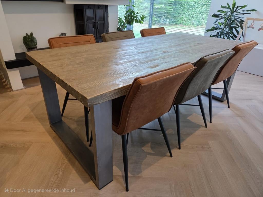 Robuuste houten eettafel 220, Huis en Inrichting, Tafels | Eettafels, Ophalen, Gebruikt, 100 tot 150 cm, 200 cm of meer