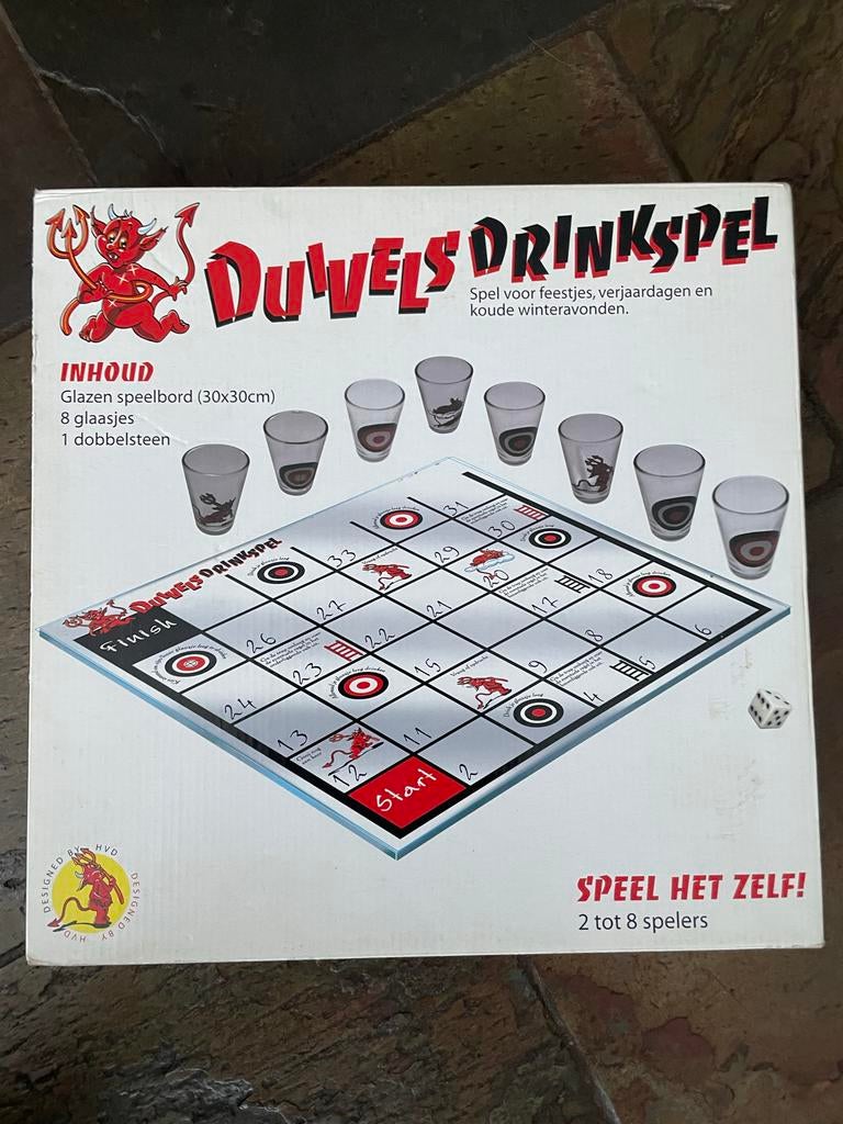 Duivels Drinkspel - Compleet Gezelschapsspel met Glazen, Hobby en Vrije tijd, Gezelschapsspellen | Bordspellen, Vijf spelers of meer