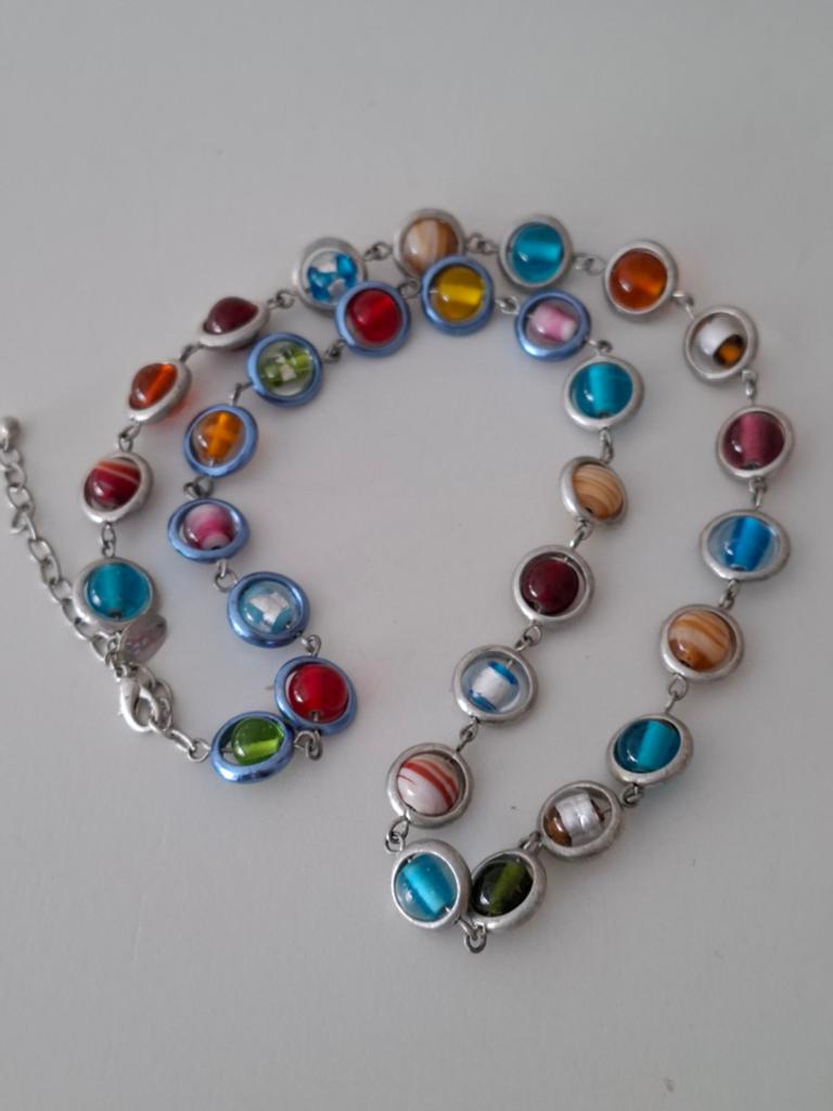 (M) Vintage MKM Design gekleurde glaskralen ketting.59 cm., Sieraden, Tassen en Uiterlijk, Kettingen, Ophalen of Verzenden, Gebruikt