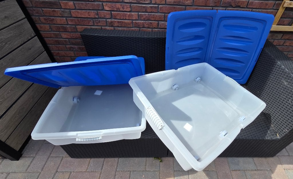 2x Grote Opbergboxen op wieltjes – ZGAN! Setprijs: €10,00, Ophalen, Kunststof, 50 tot 100 cm, Zo goed als nieuw