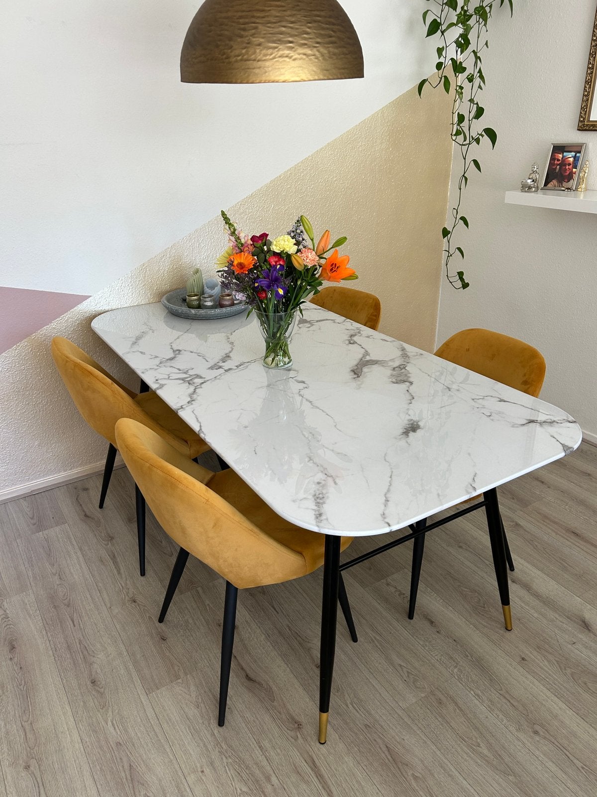 Eettafel marmerlook, Ophalen, 50 tot 100 cm, Zo goed als nieuw, Vijf personen of meer