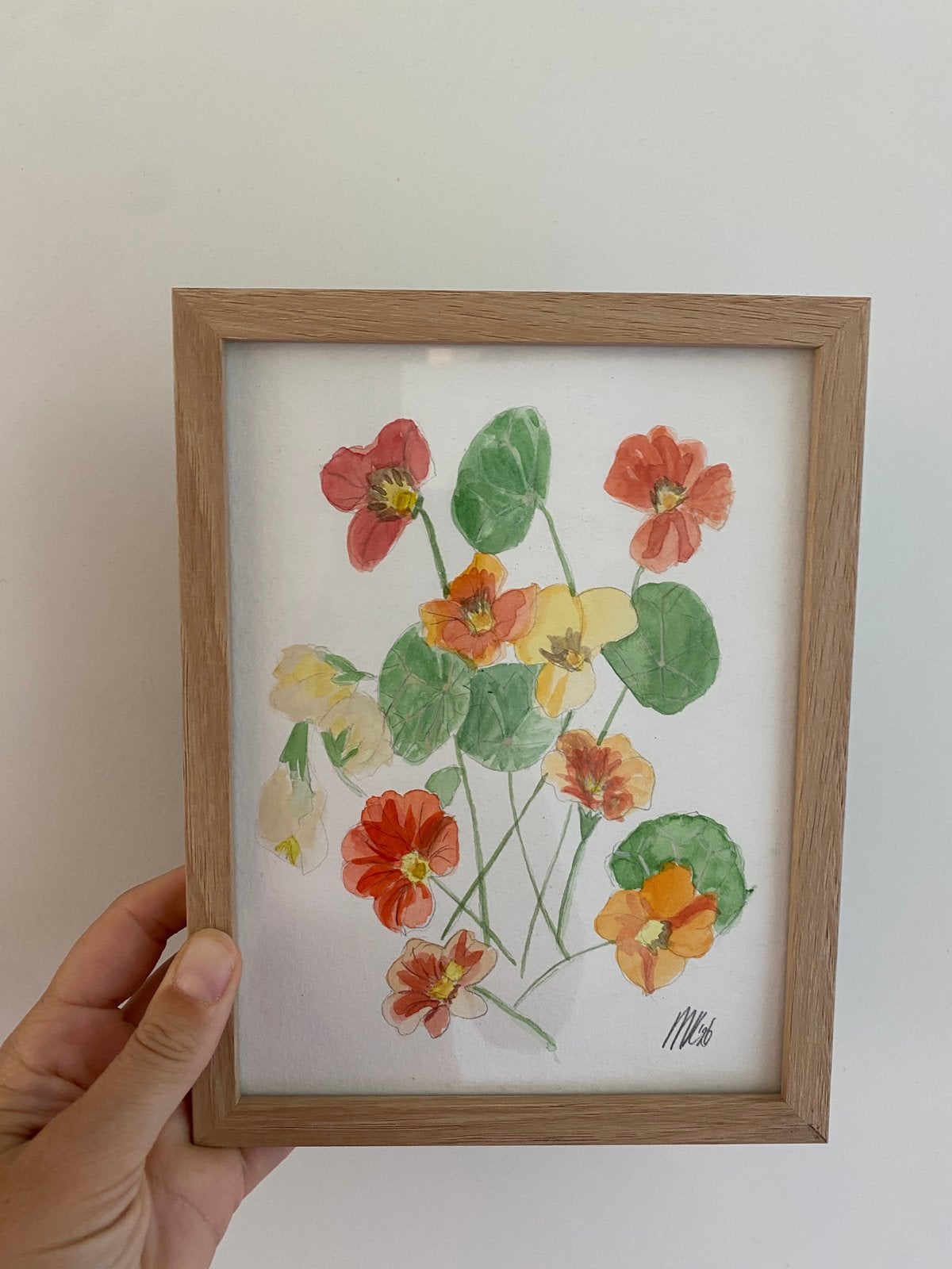 Origineel aquarel bloemen in lijstje, Ophalen of Verzenden, Zo goed als nieuw, Minder dan 50 cm, Schilderij