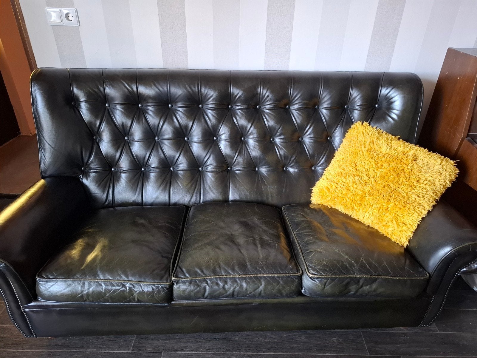 Donkergroene Leren Bank - Vintage Stijl, Antiek en Kunst, Antiek | Meubels | Stoelen en Banken, Ophalen