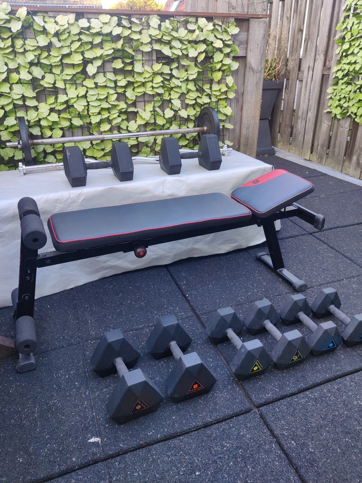 Complete Fitness Set: Dumbbells, Halters en Fitnessbank, Sport en Fitness, Fitnessmaterialen, Ophalen of Verzenden, Gebruikt, Benen
