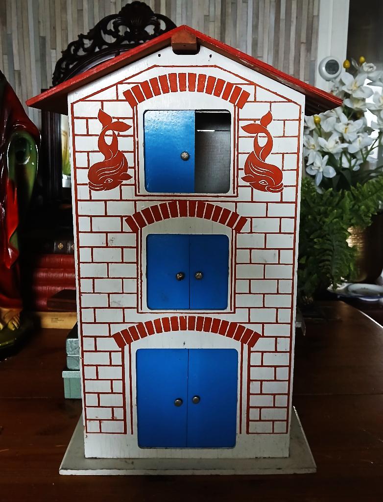 Oud houten vintage pakhuis 35 x 15 cm hoogte 57 cm, Ophalen of Verzenden, Gebruikt, Overige typen