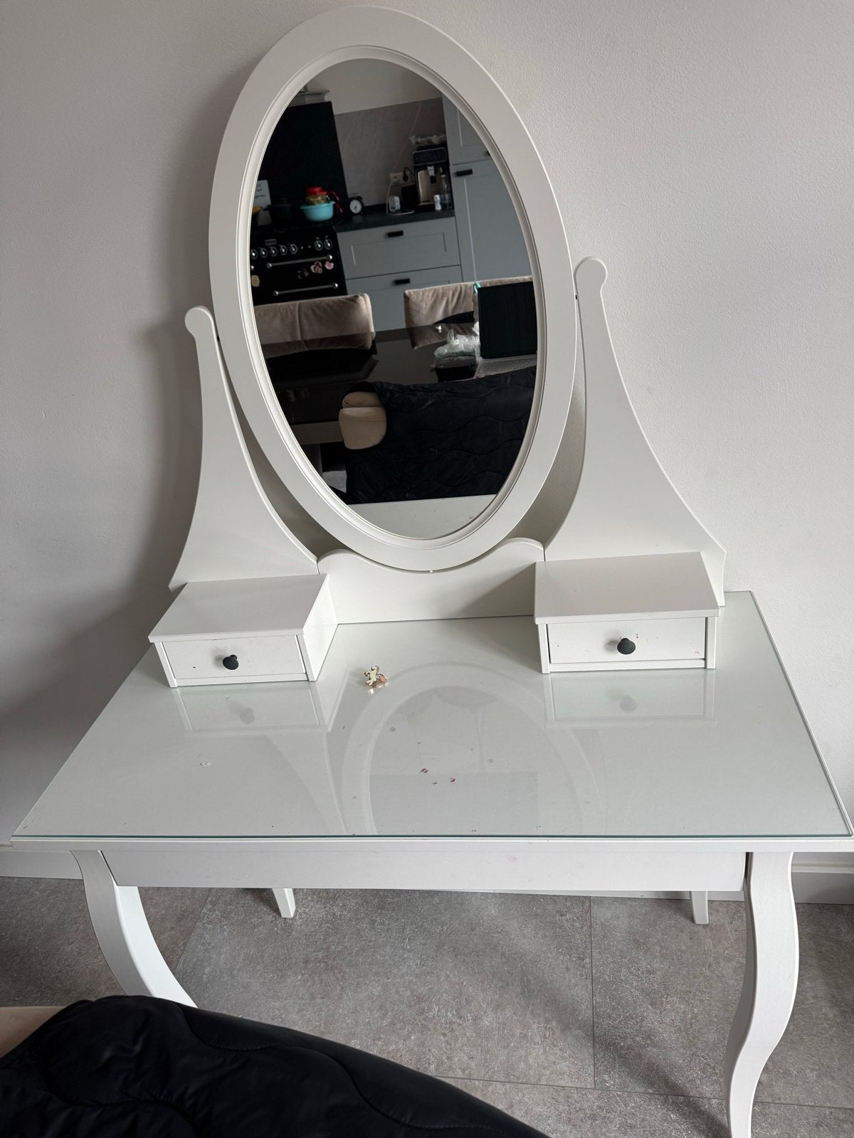 Witte kaptafel met spiegel en lades, Ophalen, Zo goed als nieuw, Hout, 100 tot 150 cm
