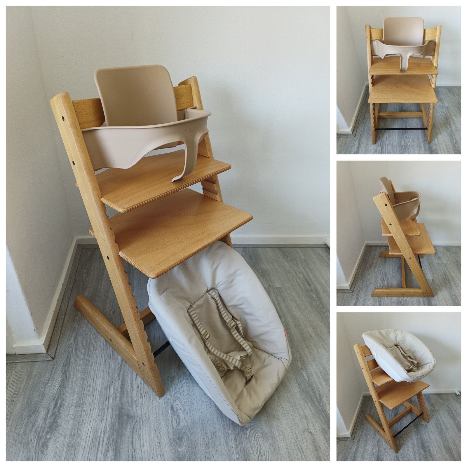 Stokke Tripp Trapp naturel met babyset en newbornset, Meegroeistoel, Ophalen of Verzenden, Zo goed als nieuw, X