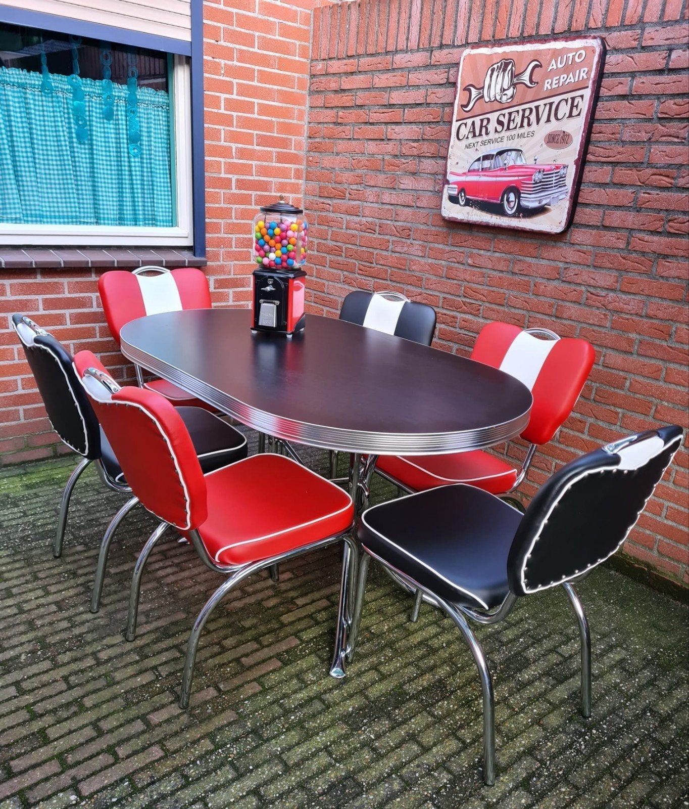FIFTIES SIXTIES  AMERIKAANSE BEL AIR DINER STOELEN MET TAFEL, Ophalen, Overige kleuren, Overige materialen, Vier
