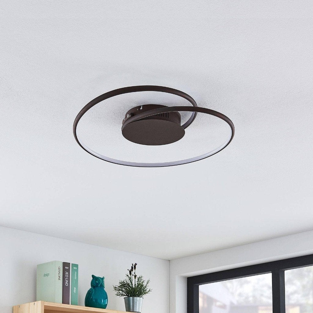 plafondlamp LED Lindby in bruin metaal, Ophalen, Lindby, 64 cm, Inclusief lichtbron