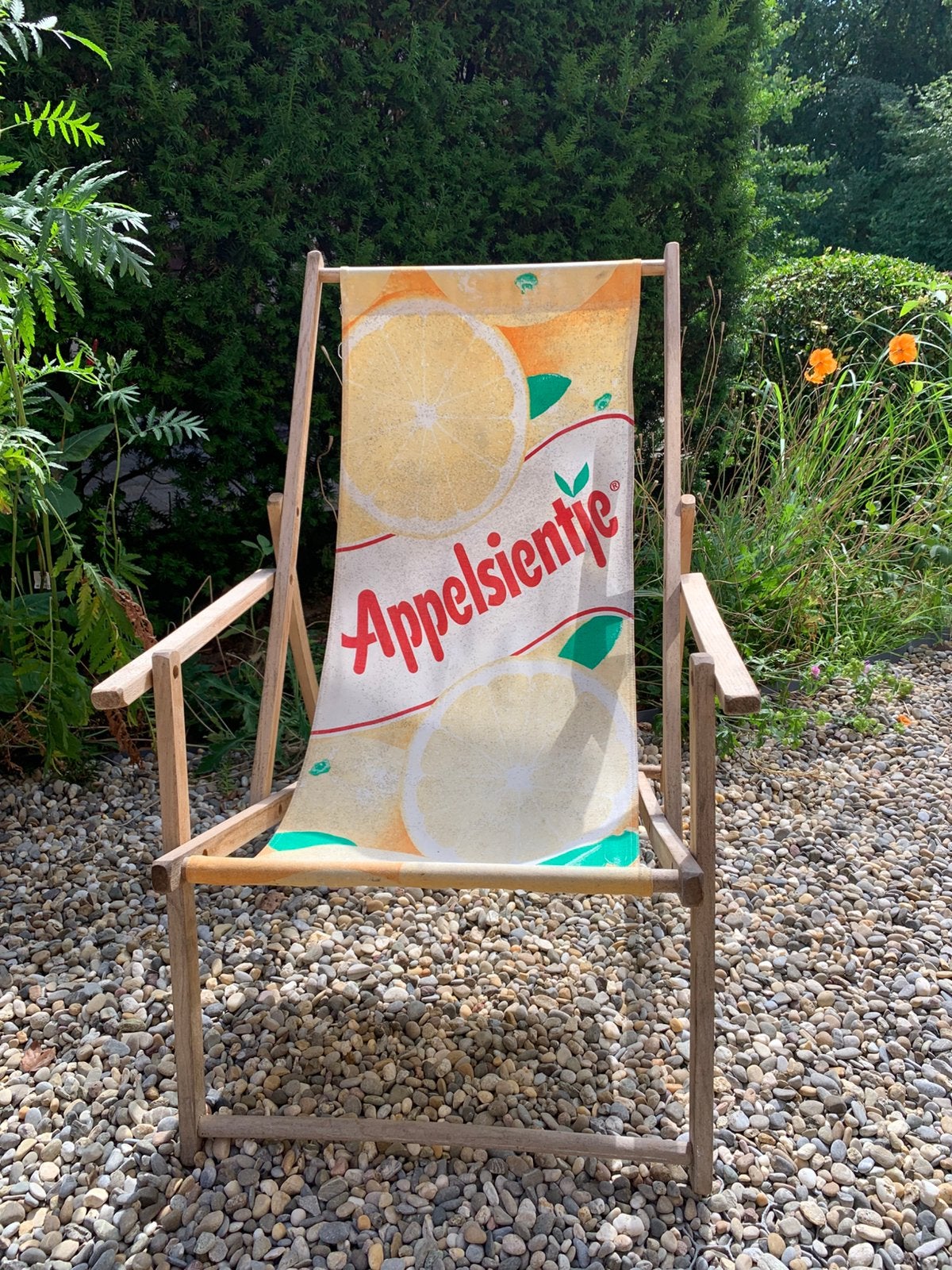 Vintage houten strandstoel van Appelsientje, Ophalen, Gebruikt, Hout, Verstelbaar
