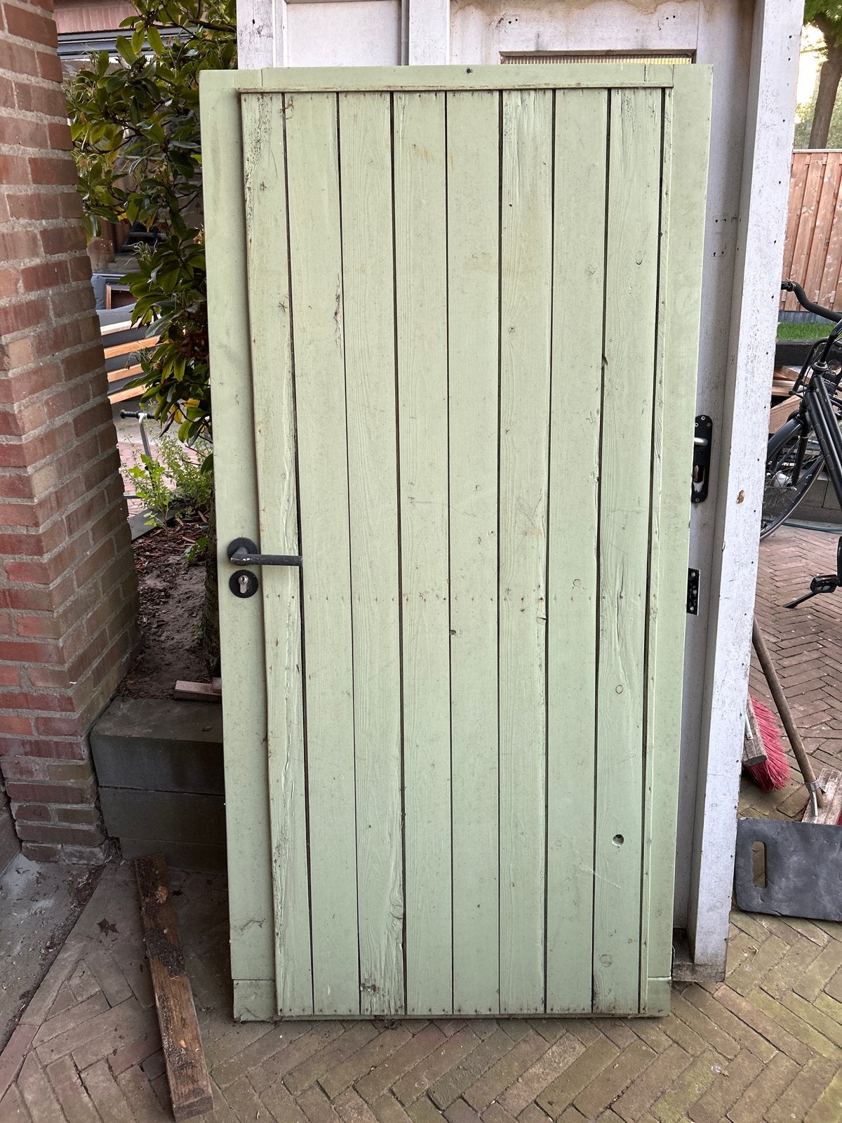 Robuuste houten poort, lichtgroen, 182 x 90 cm, Tuin en Terras, Ophalen, Gebruikt, Hout
