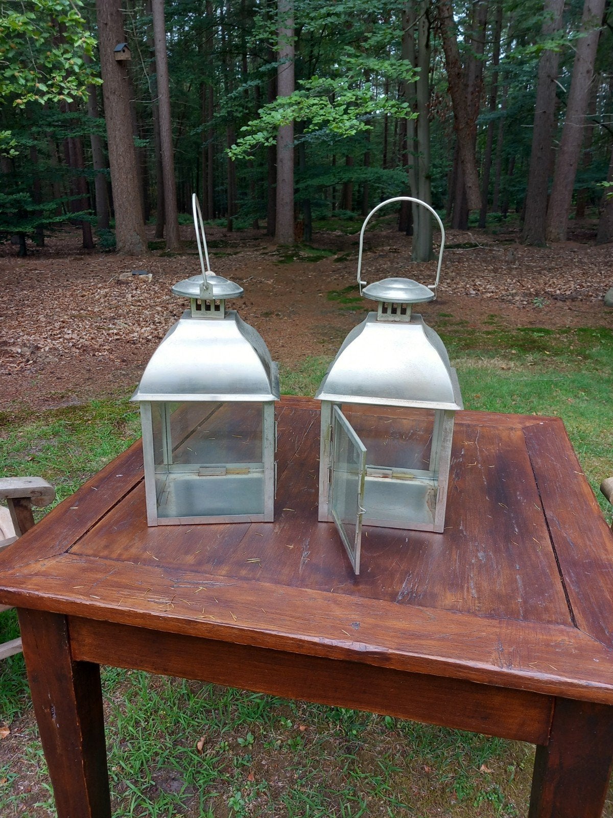 2x Windlicht groot, Huis en Inrichting, Woonaccessoires | Overige, Zo goed als nieuw, Metaal, Zilver, Klassiek, Ophalen