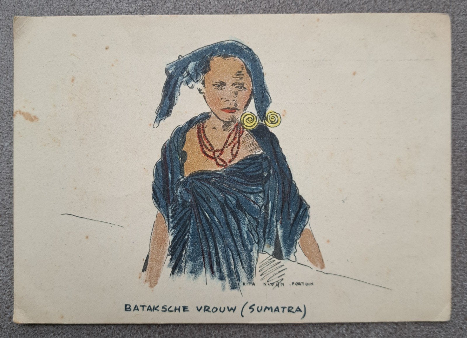 Amsichtkaart Bataksche Vrouw (Sumatra) uit Batavia1946, Ophalen of Verzenden, 1940 tot 1960, Gelopen, Buiten Europa
