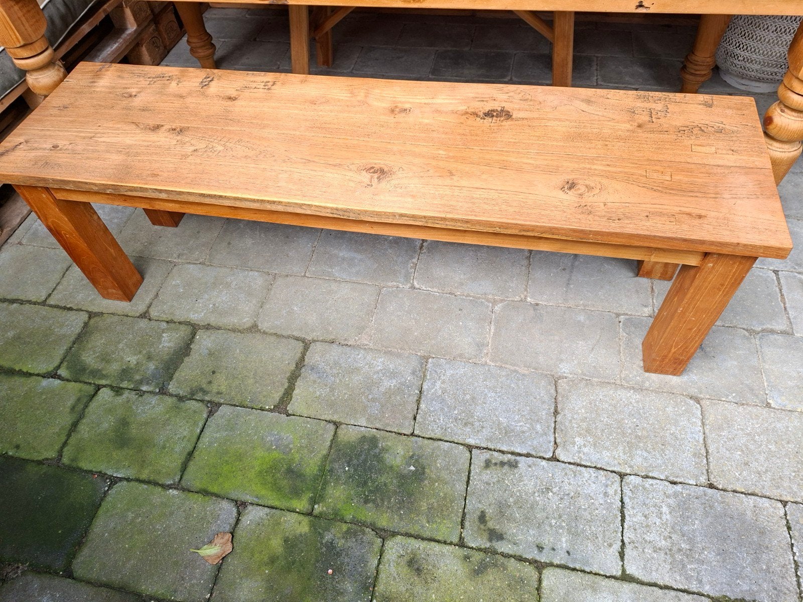 Massieve houten bank - Teak look, Ophalen, Minder dan 50 cm, Gebruikt, 125 cm of meer