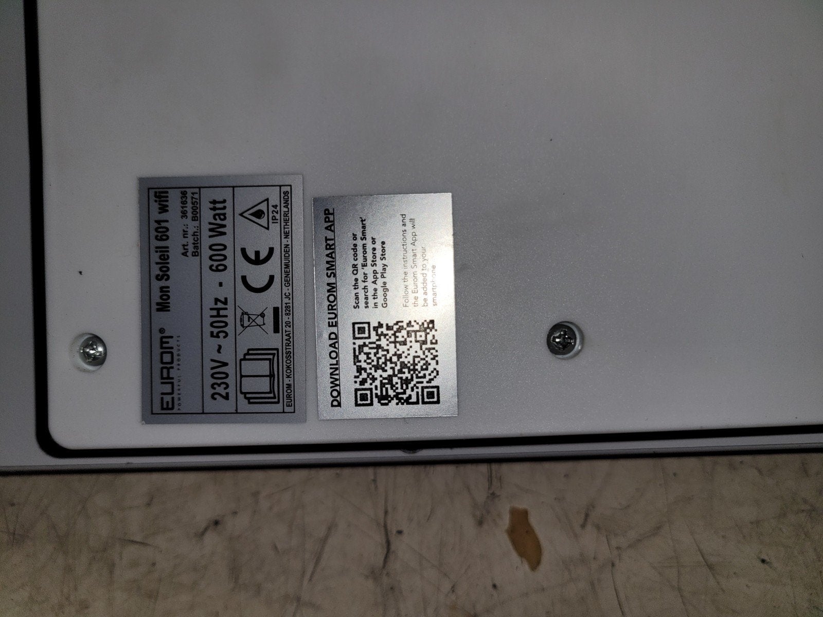 Eurom Mon Soleil 601 WiFi Elektrische Wandpaneelverwarming, Ophalen, Minder dan 45 cm