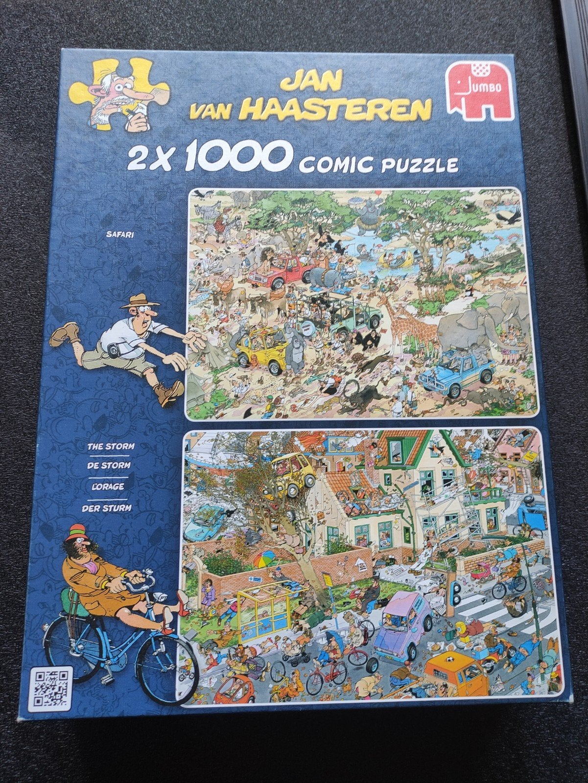 Jan van Haasteren 2x1000 Comic Puzzel Safari & The Storm, Hobby en Vrije tijd, Ophalen of Verzenden, 500 t/m 1500 stukjes, Gebruikt