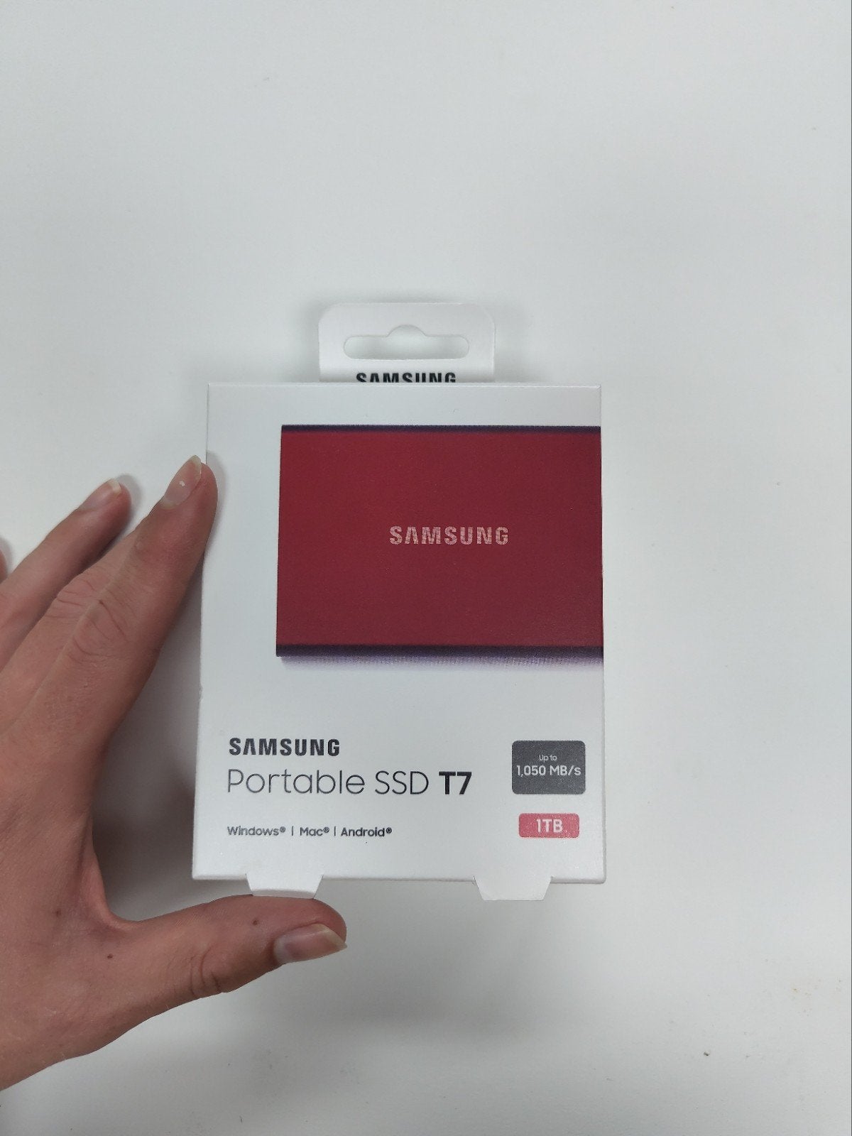 Samsung T7 Portable SSD 1TB - Rood, Computers en Software, Harde schijven, Ophalen of Verzenden, Zo goed als nieuw, Laptop, USB