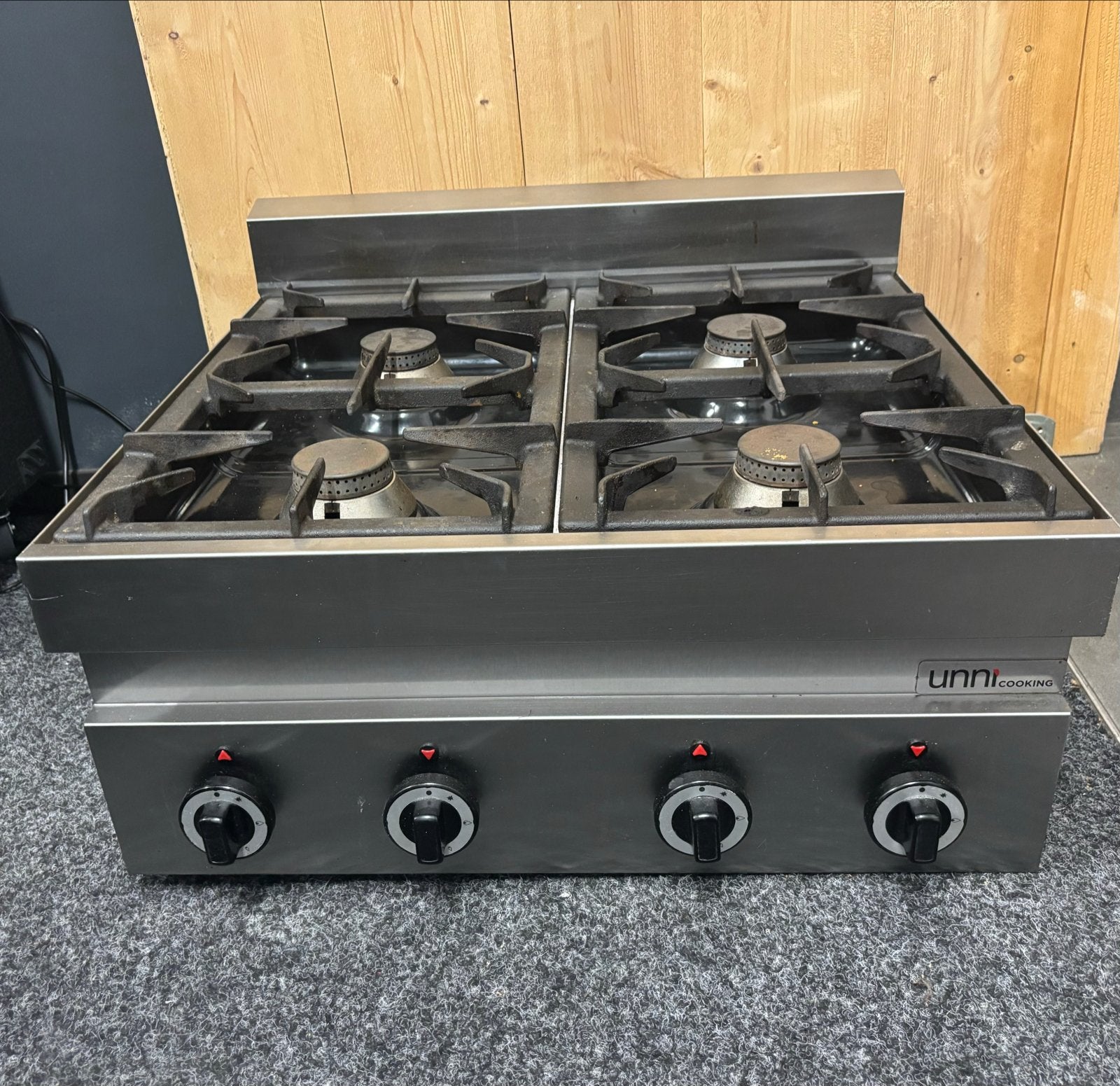 Unni Cooking 4-pits professionele gas kookplaat RVS, Ophalen, 4 kookzones, Zo goed als nieuw, Gas