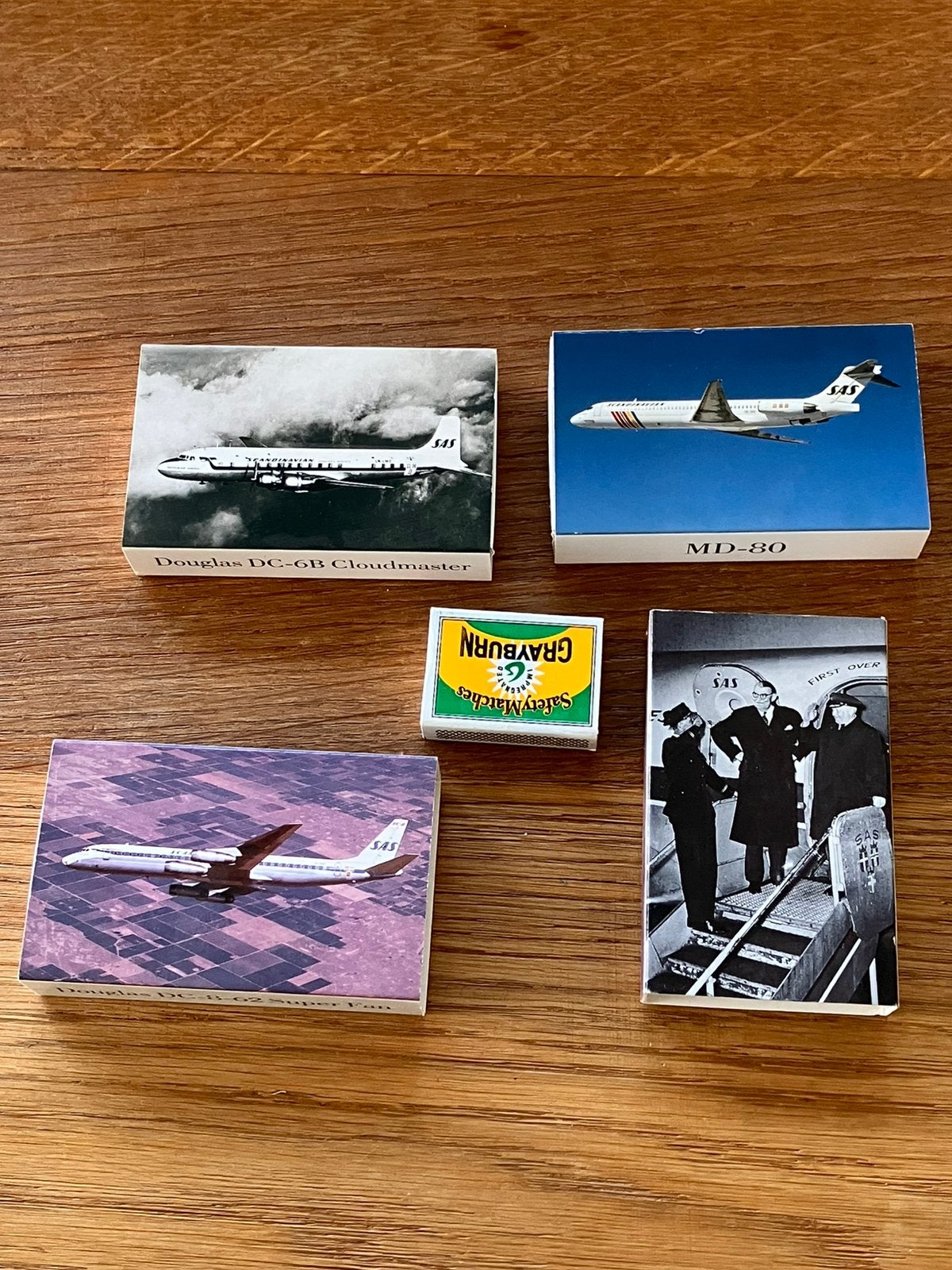 4 x vintage xl lucifers sas luchtvaart vliegtuigen douglas, Ophalen of Verzenden, Zo goed als nieuw, Overige typen